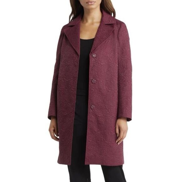 Anne Klein Textured Button Coat Woman's Small Deep Berry Classic Modern Trench - Picture 1 of 9